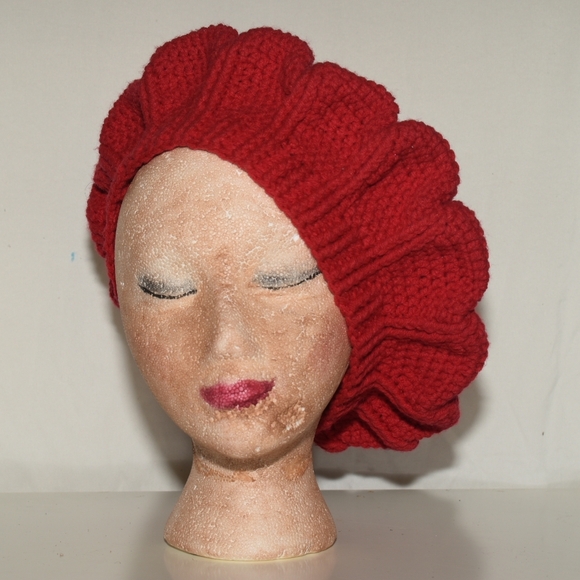 Handmade Accessories - Red Designer Crochet Beret